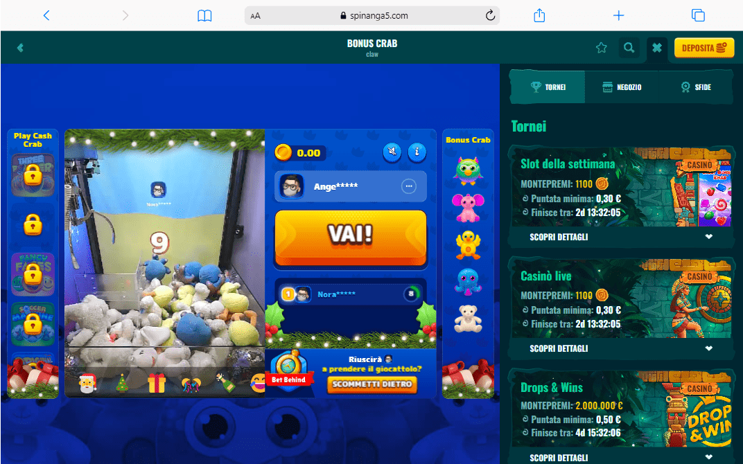 Bonus crab interfaccia gioco bonus