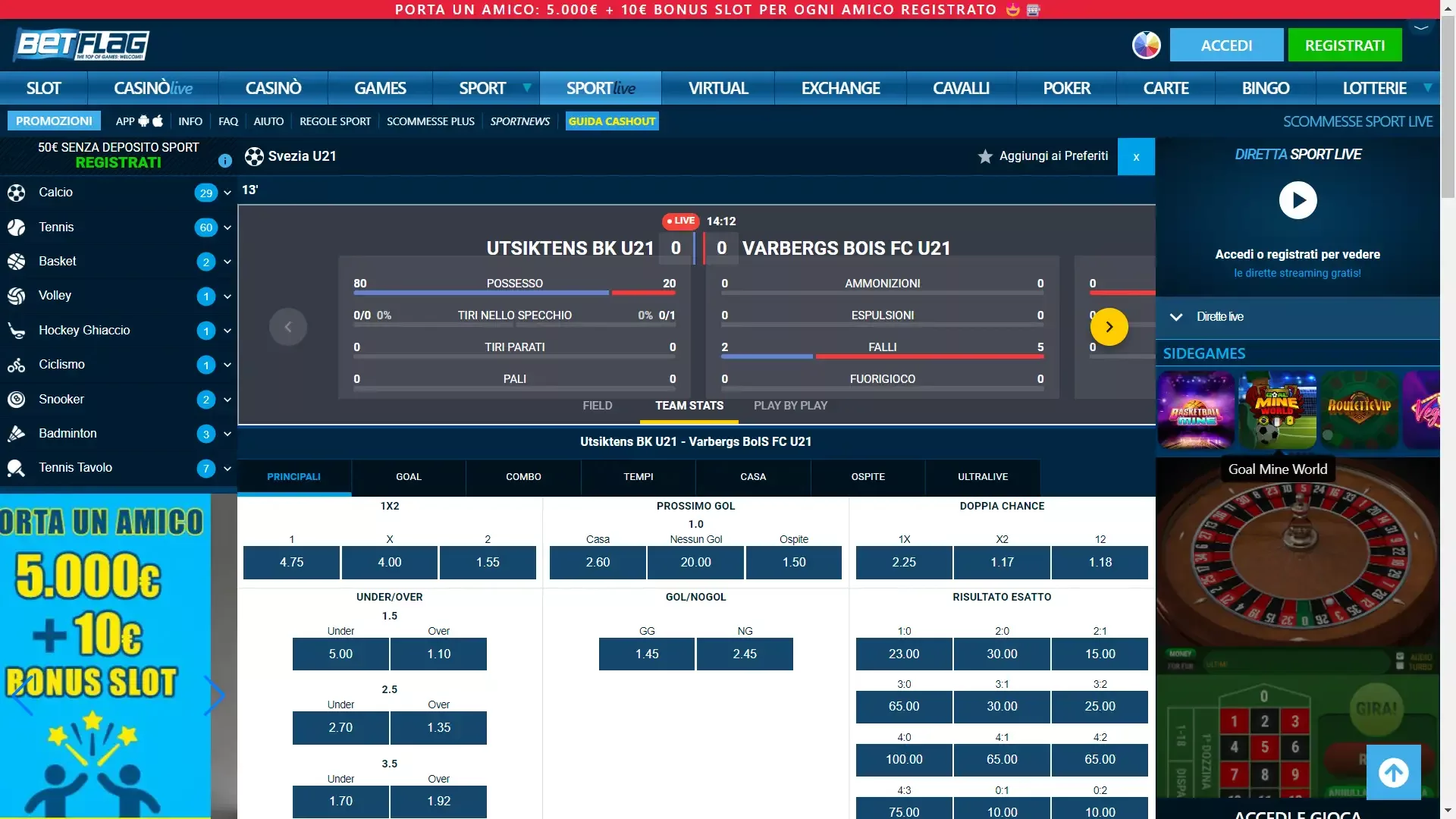 Scegli se utilizzare il cash out in diretta mentre segui le partite in live