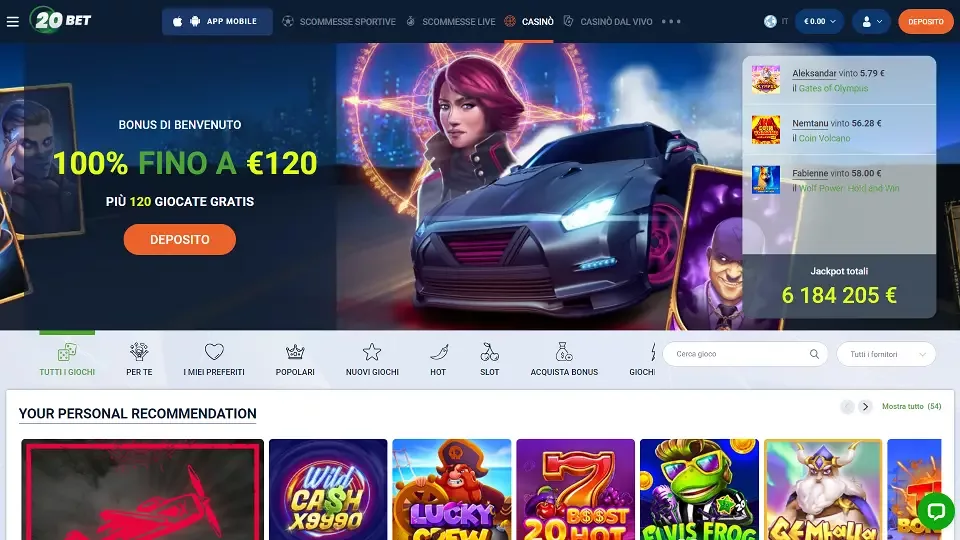 Il casino 20 Bet offre un vasto palinsesto di giochi casino