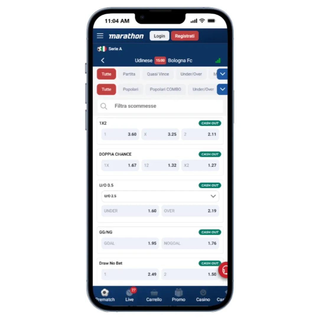 Moltissime quote soprattutto sul calcio con possibilita di fare cash out