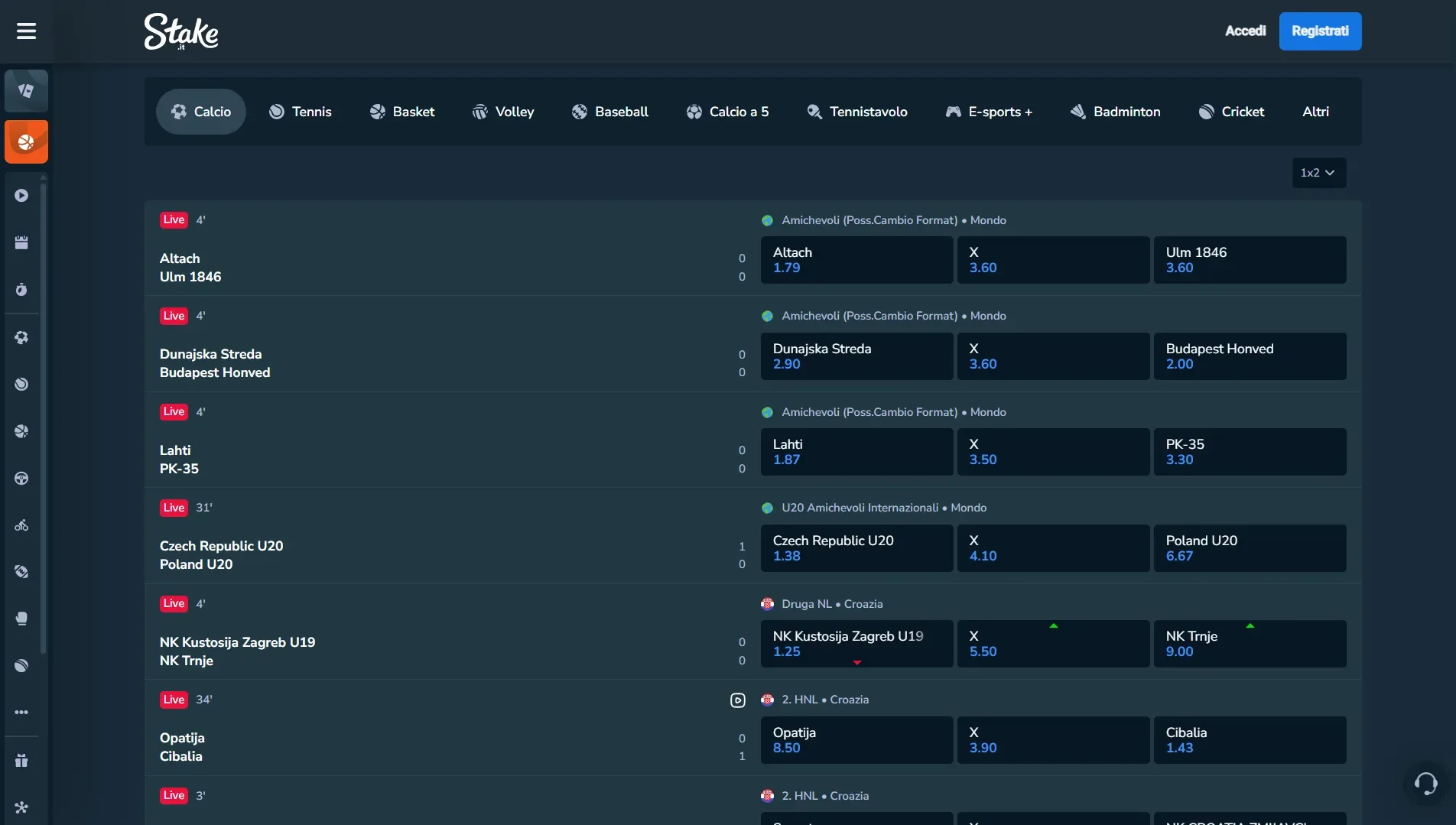 Moltissimi sport ed eventi disponibili nella sezione scommesse di Stake