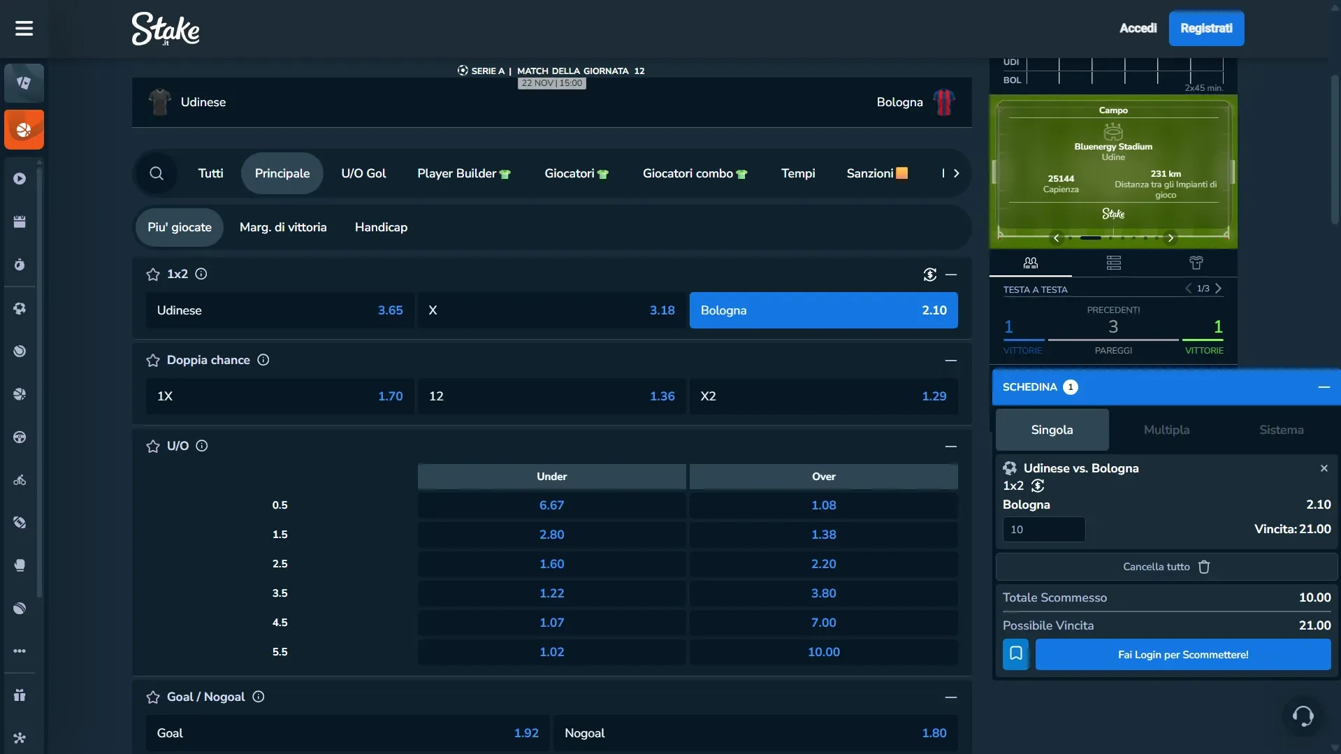 Puntare è facile grazie all'interfaccia intuitiva di Stake