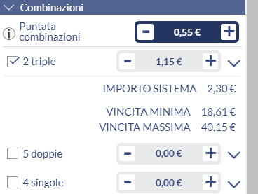 Seleziona come vuoi suddividere il tuo sistema di scommesse