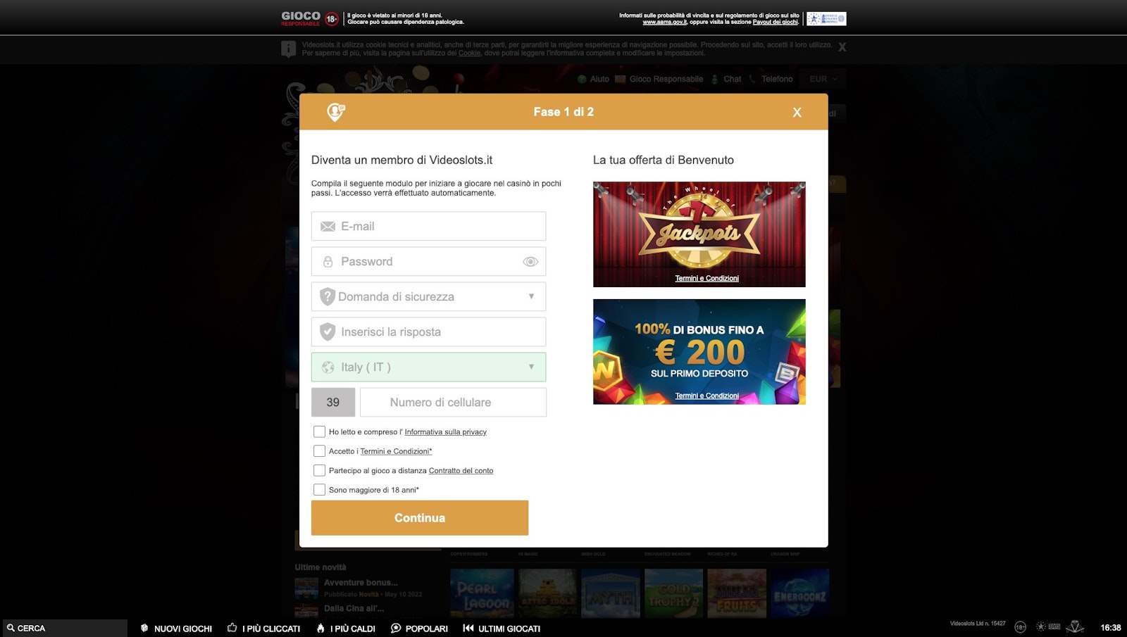 Videoslots registrazione