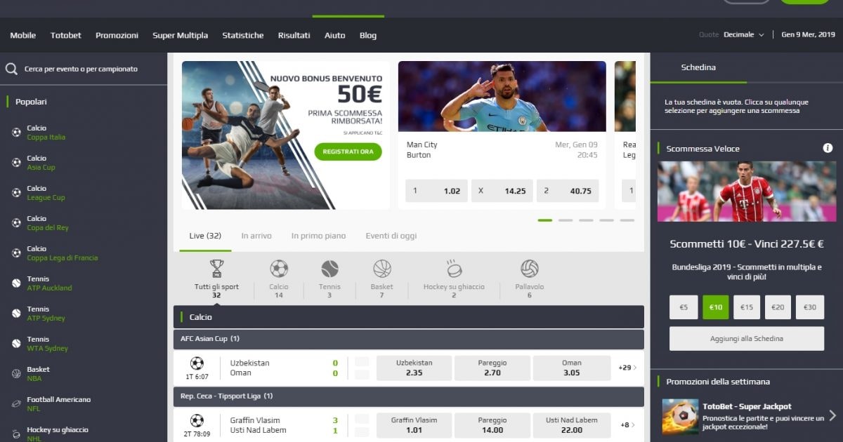 Schermata di Netbet scommesse