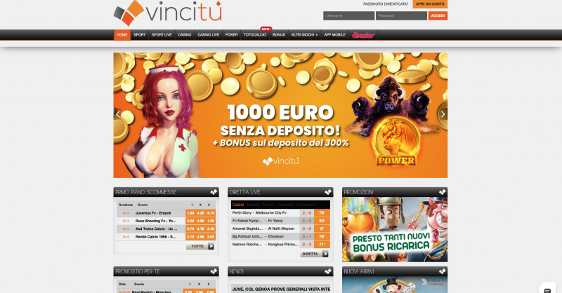 Schermata Homepage Vincitu