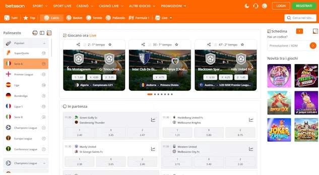 Anteprima interfaccia betsson