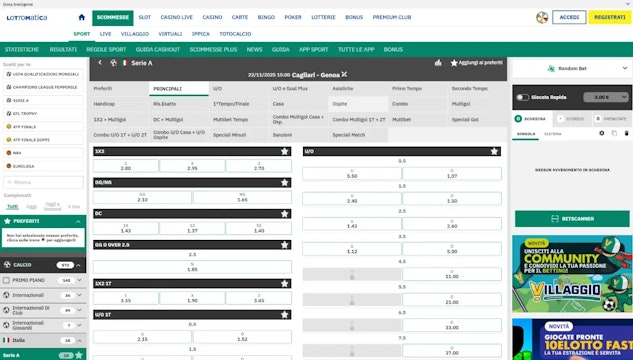 Anteprima mercati scommessa lottomatica