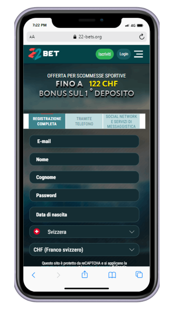 Ricevi un bonus fino a 122CHF sul tuo primo deposito