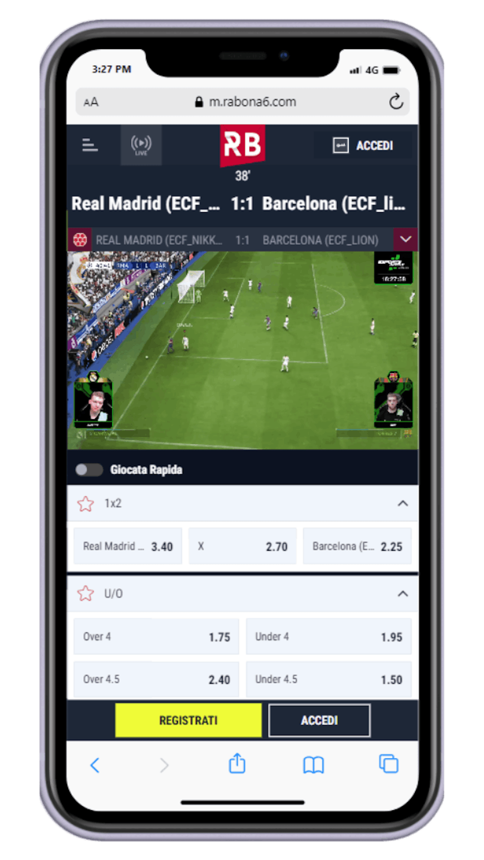 Guarda partite ed eventi in diretta