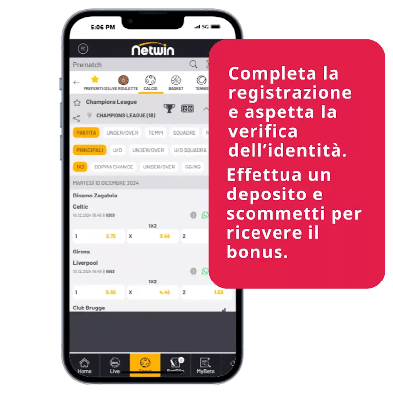 Schermata del processo di registrazione e verifica su Netwin
