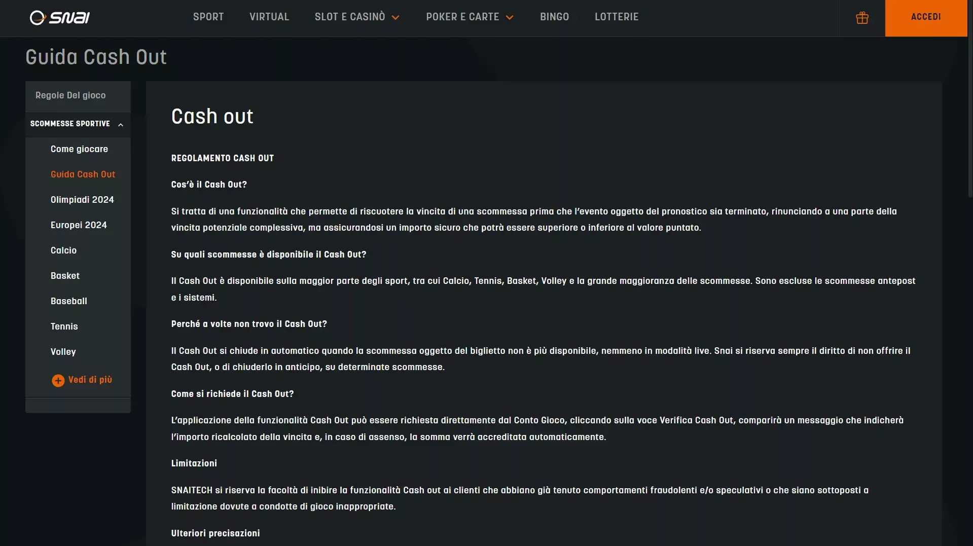 Consulta la guida dettagliata su come utilizzare il cash out Snai