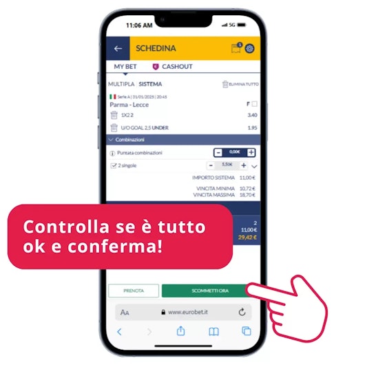Controlla tutti i dettagli della tua scommessa e conferma