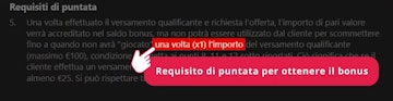 Esempio bonus benvenuto requisito ottenimento bonus