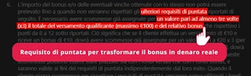 Esempio requisiti di puntata sblocco bonus
