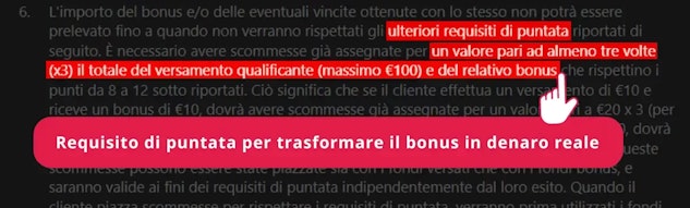 Esempio requisiti di puntata sblocco bonus