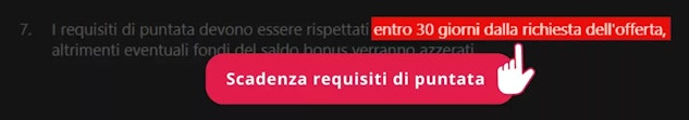 Esempio scadenza requisiti di puntata bonus