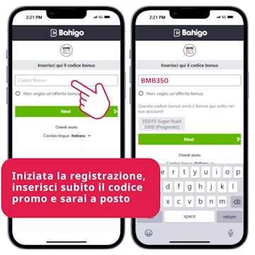 Immagine come inserire il codice promozionale bahigo