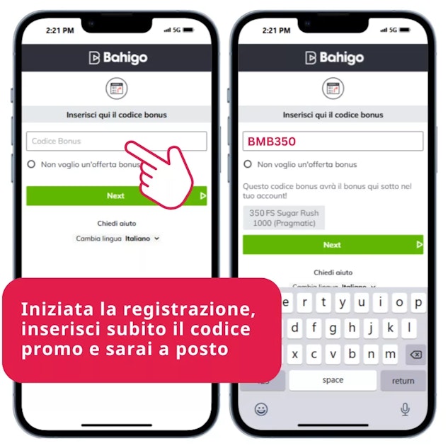 Immagine come inserire il codice promozionale bahigo