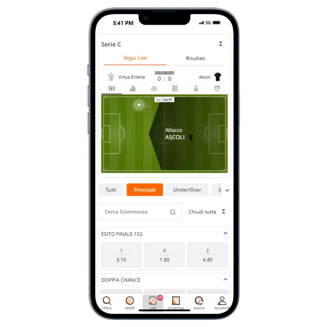 La piattaforma offre anche un ricco palinsesto di scommesse live