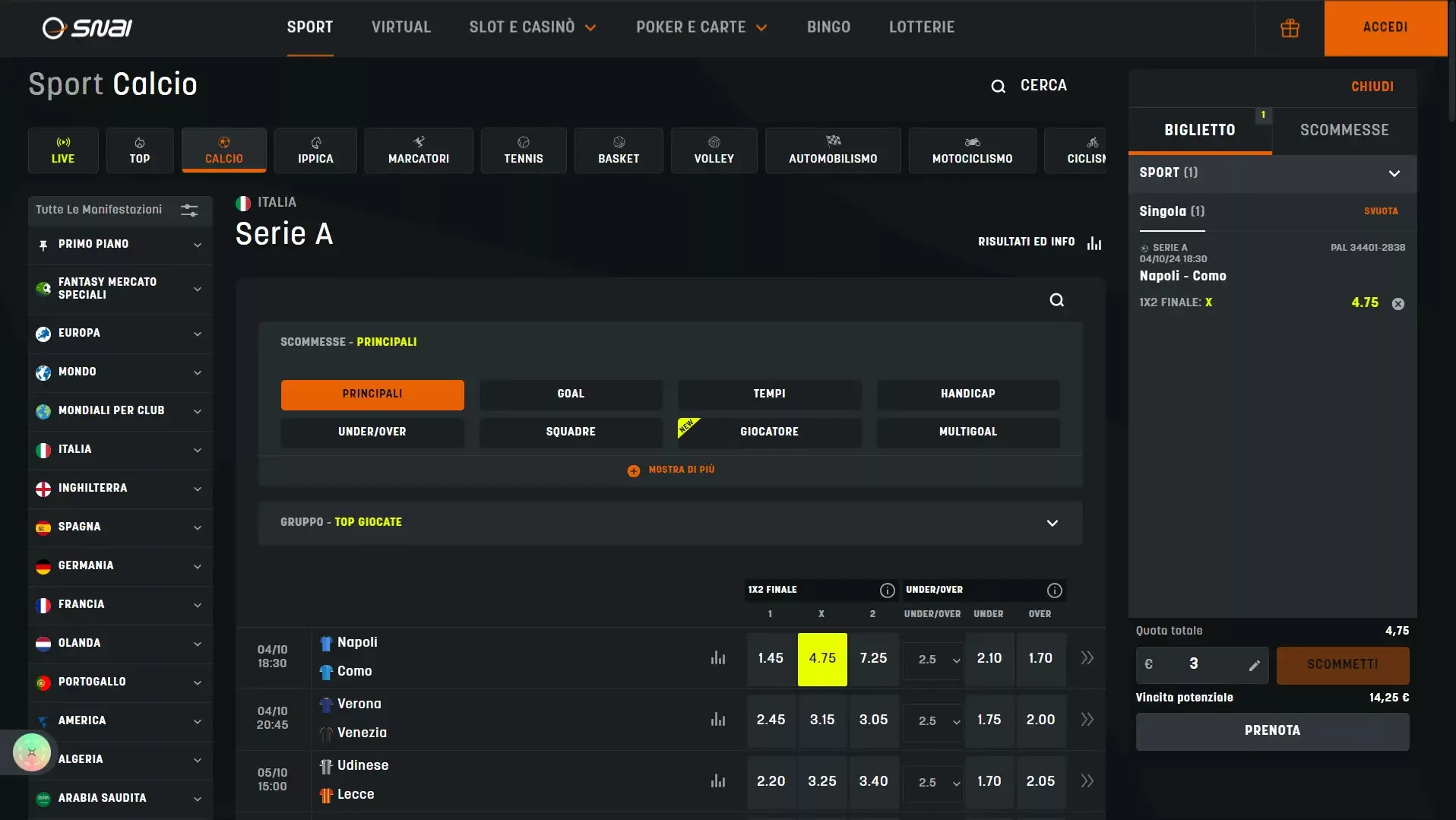 Moltissimi eventi sportivi su cui usare il cash out Snai