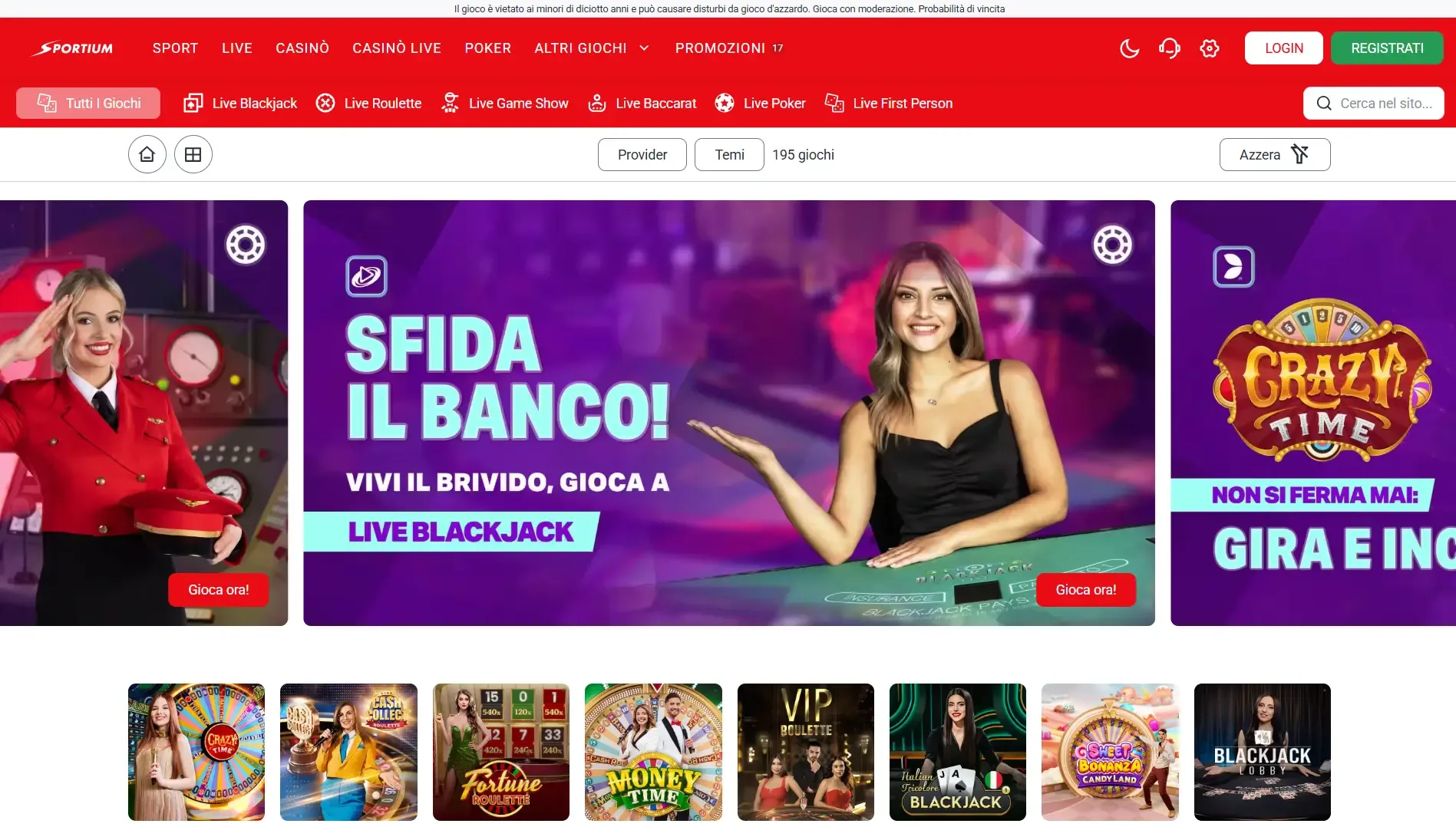 Possibilità di giocare anche a giochi casino live
