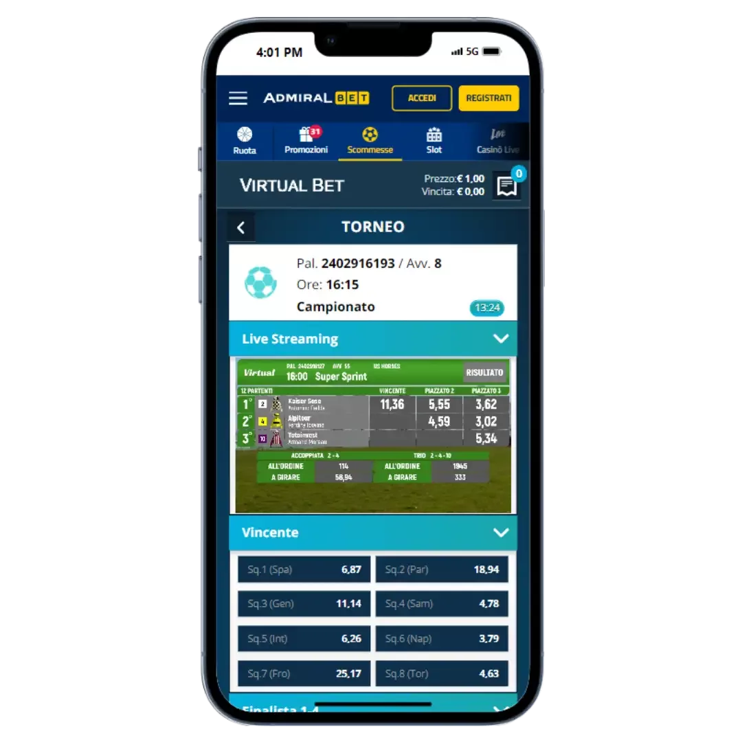 Ricca scelta di scommesse virtuali