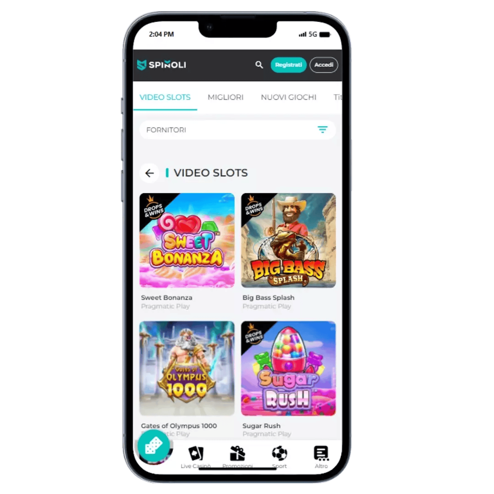 Ricco palinsesto di slot e altri giochi casino