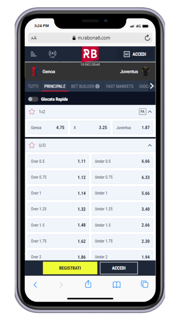 Disponibili moltissimi sport e mercati internazionali