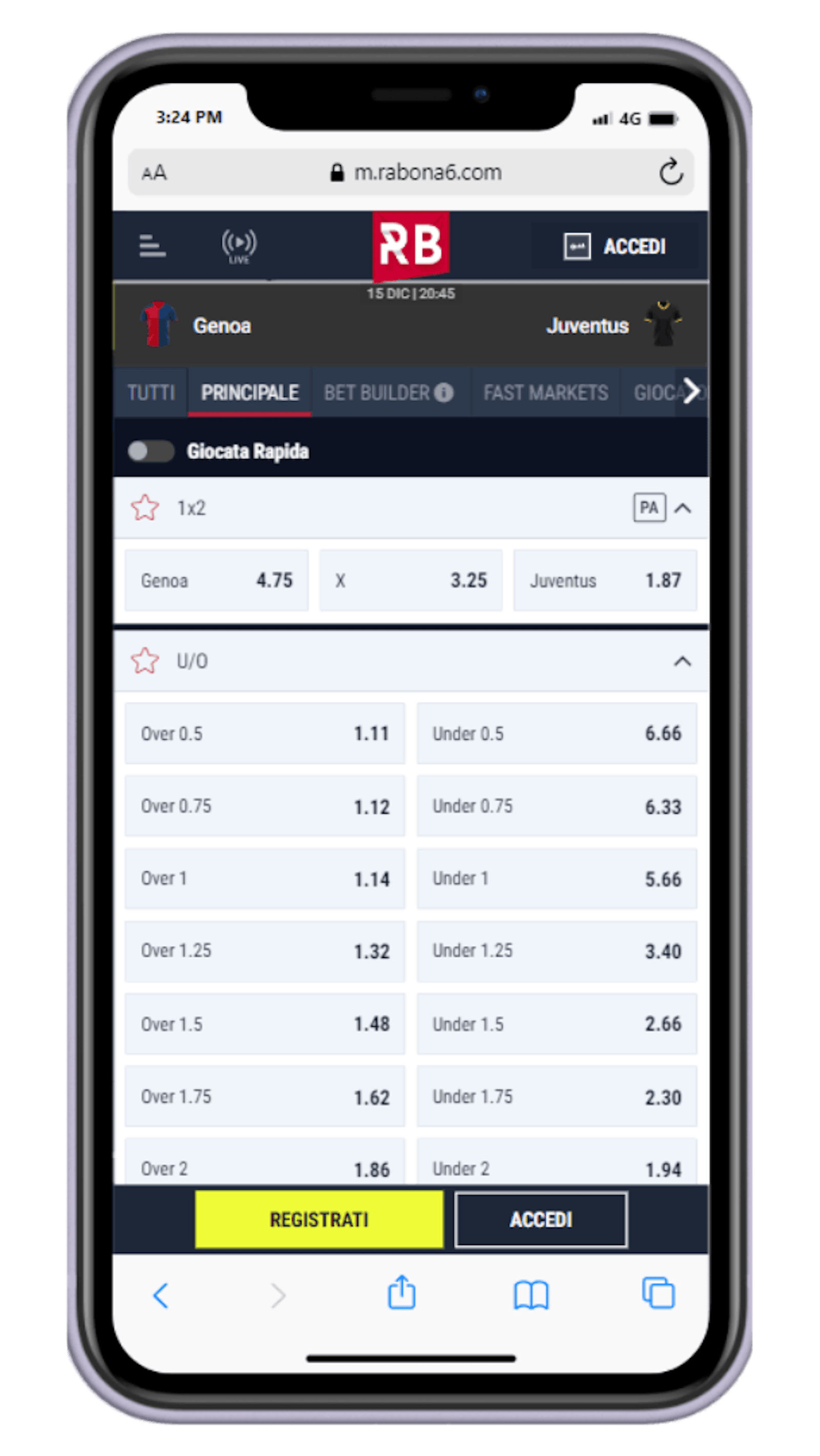 Disponibili moltissimi sport e mercati internazionali