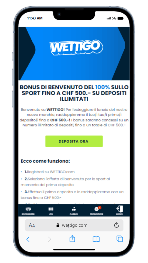 Generoso bonus benveuto sul tuo primo deposito