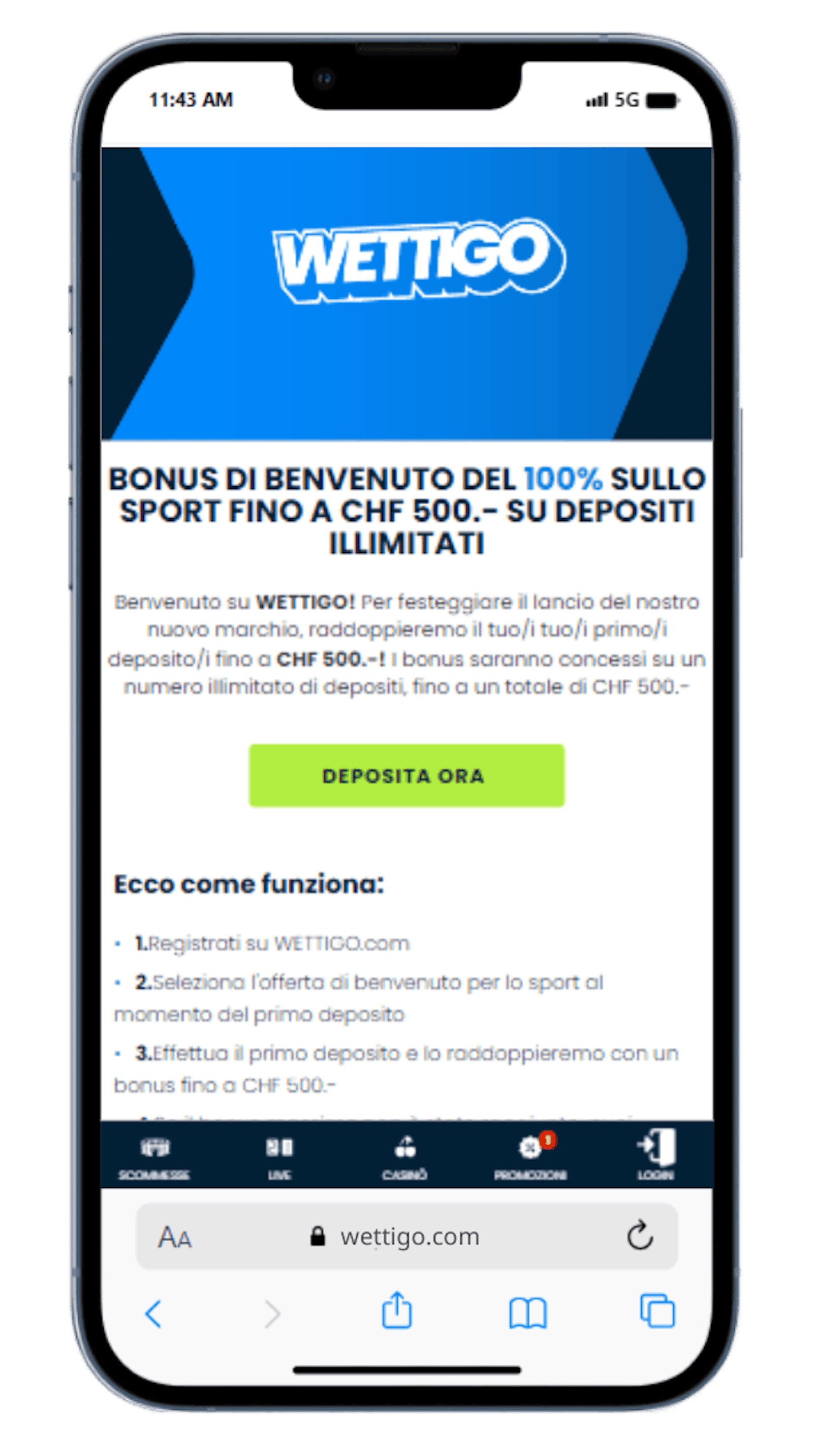 Generoso bonus benveuto sul tuo primo deposito