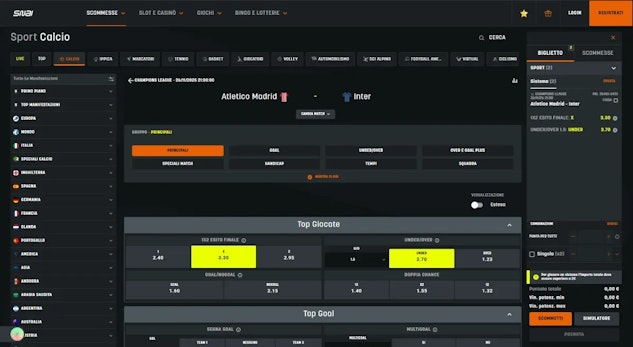 Screenshot combo scommesse snai