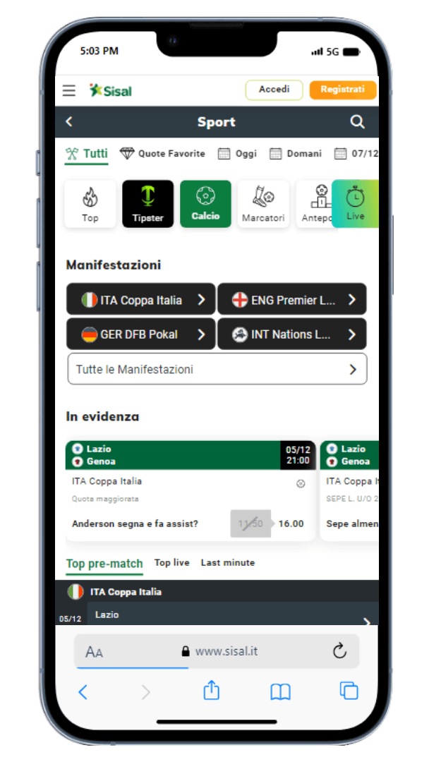Interfaccia scommesse sportive facile da usare