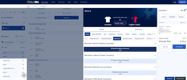 Screenshot scommesse maractore su william hill