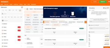 Screenshot scommesse sui gol su betsson