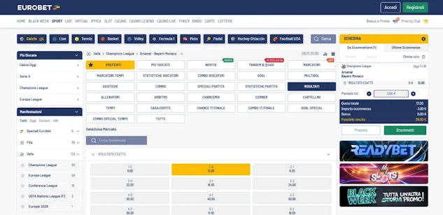 Screenshot scommesse sui risultati eurobet