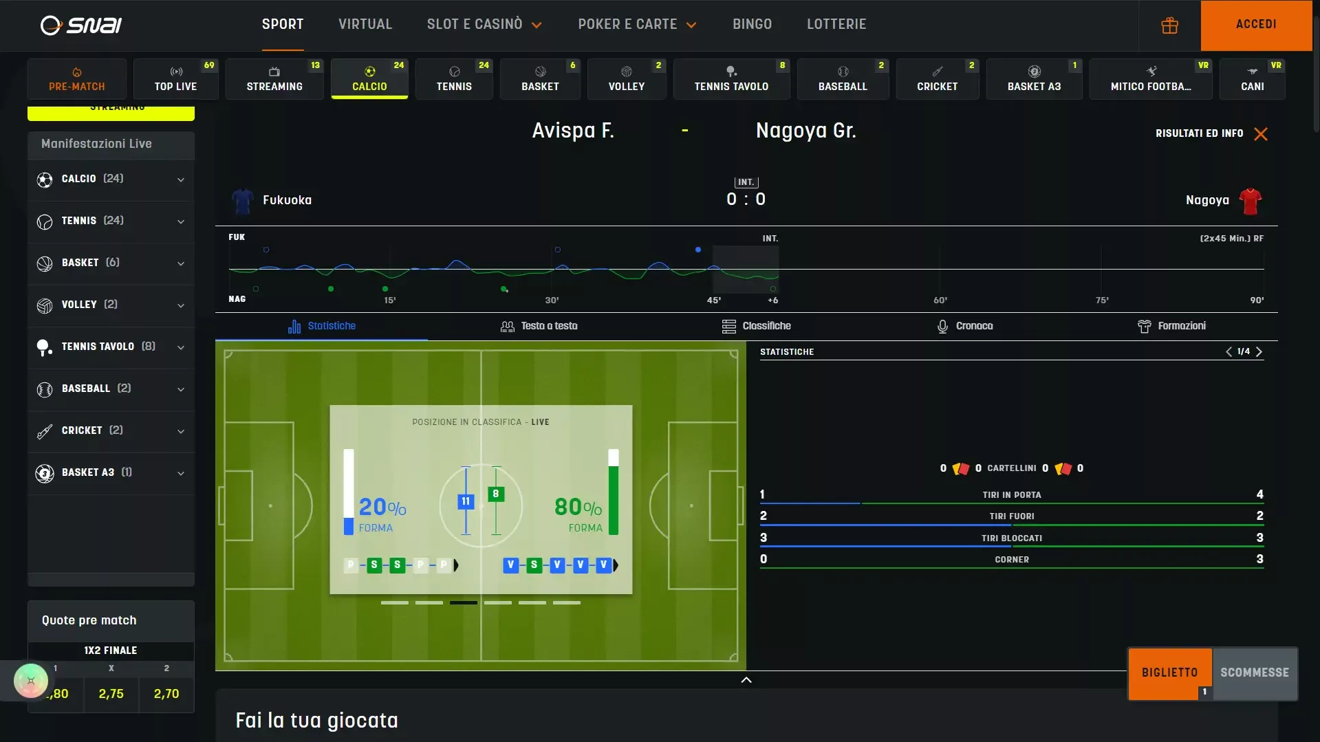 Segui gli eventi in diretta su Snai per chiudere la tua scommessa al momento giusto