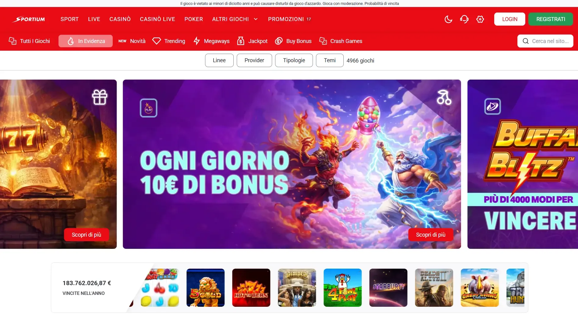 Sezione casino Sportium con centinaia di giochi