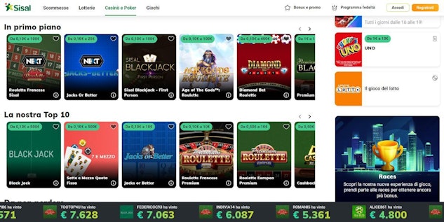 Sisal casino homepage