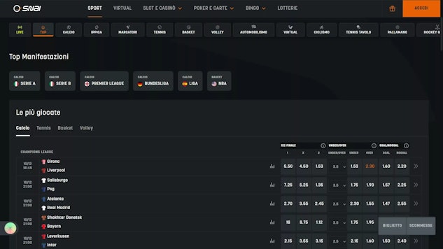 Sito scommesse snai sezione sport