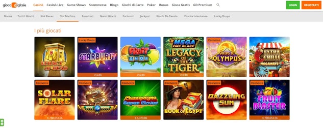 Vasta selezione slot su gioco digitale