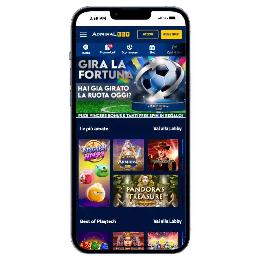 Vasto palinsesto di scommesse sportive e giochi casino su Admiralbet