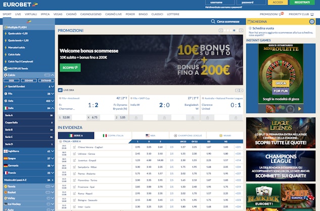 Eurobet Bonus Benvenuto » Scommesse 105€ » Casino 1005€