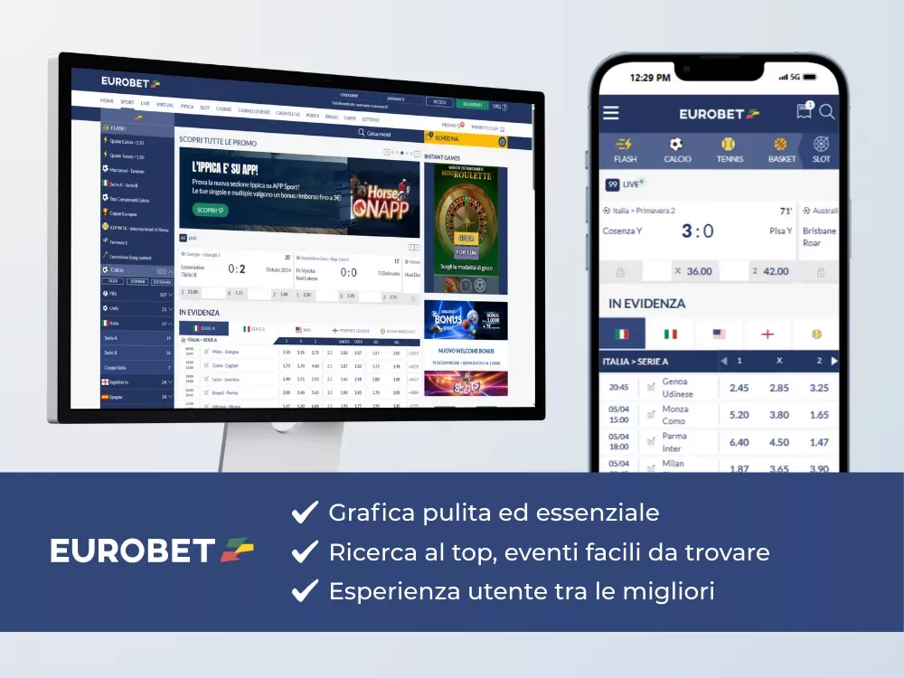 Grafica pulita ed essenziale su Eurobet