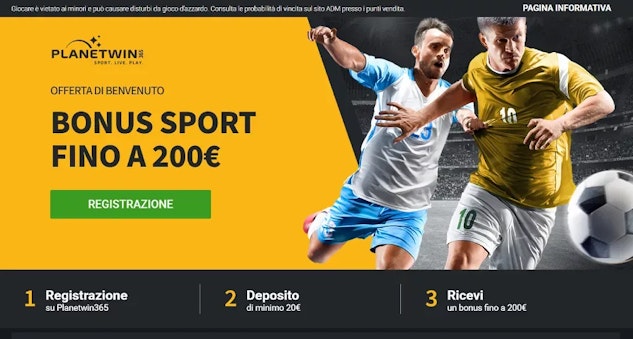 Screenshot del bonus benvenuto sport planetwin365
