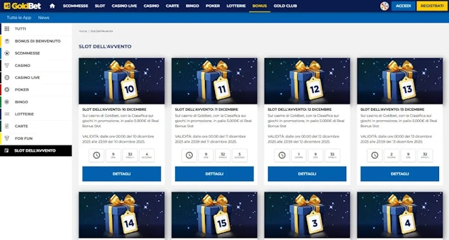 Calendario dell avvento scommesse e casino goldbet