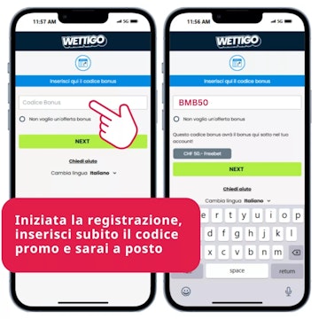 Registrazione wettigo codice promo per freebet cash 50 chf