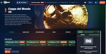 Screenshot anteprima promozioni mondiali 2026 20bet