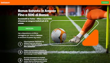 Screenshot della promozione betsson torino milan con regole ufficiali